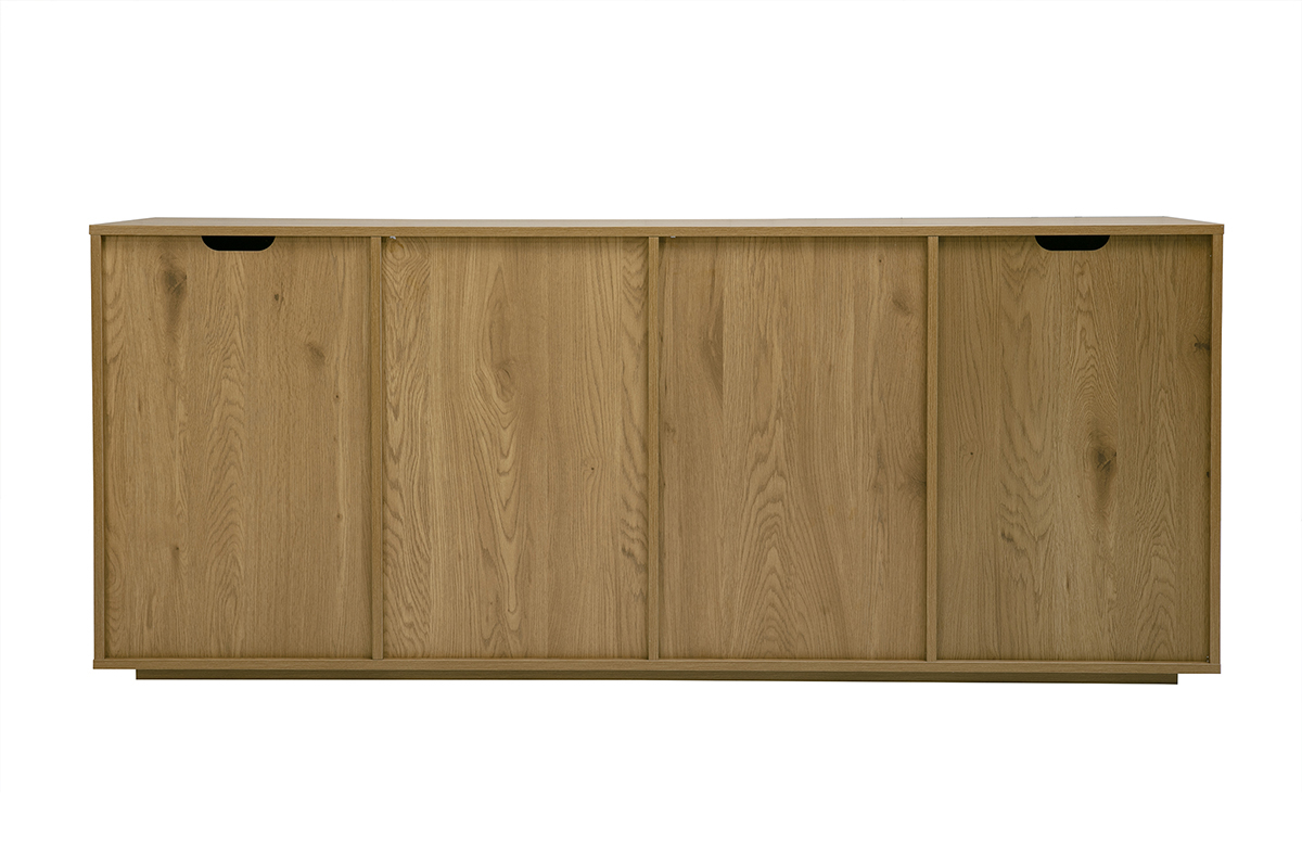 Buffet en bois clair ch�ne 4 portes, vue de dos, finition �l�gante et �pur�e, L180 cm.
