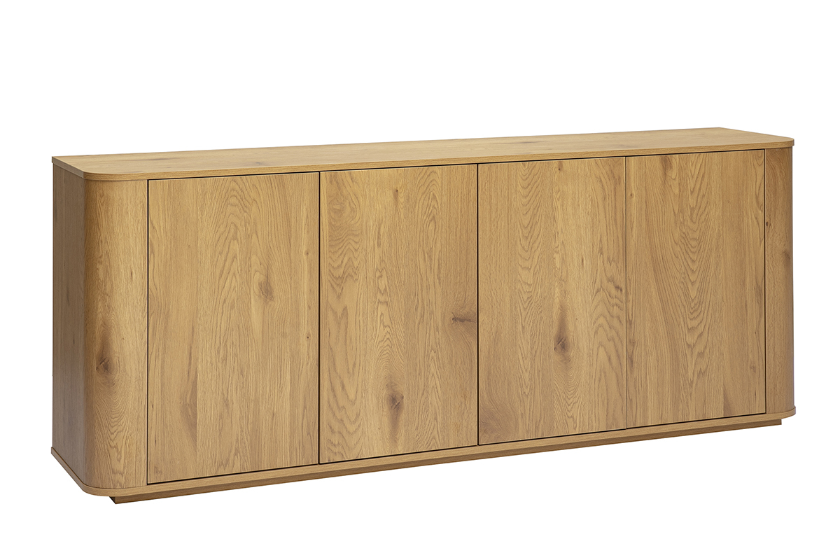 Buffet en bois clair ch�ne � 4 portes, vue de 3/4, design moderne et �pur�.