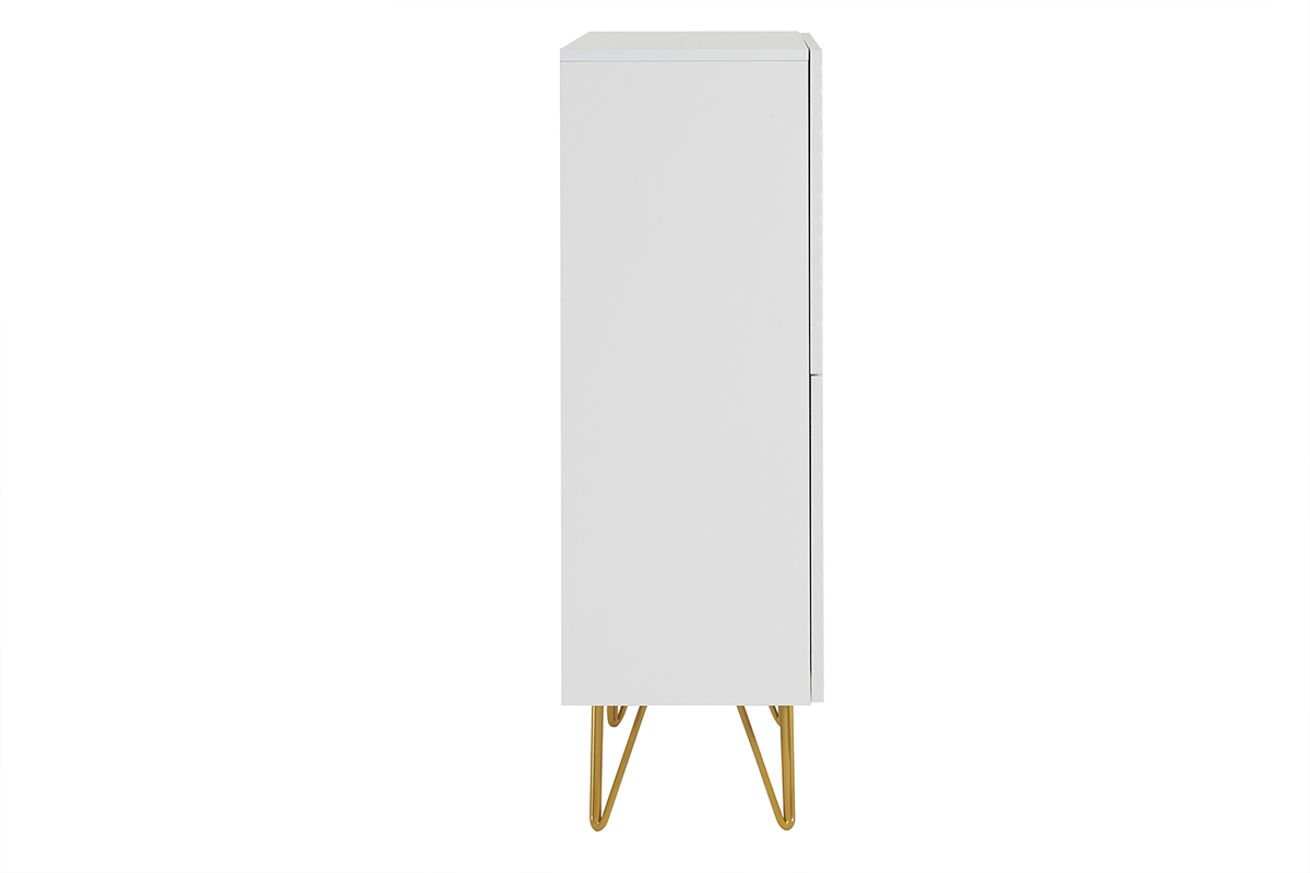Buffet haut design grav� blanc mat et m�tal dor� 4 portes L86 cm OZEN