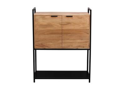 Buffet haut en bois massif et m&eacute;tal noir 2 portes L85 cm ARTHUS