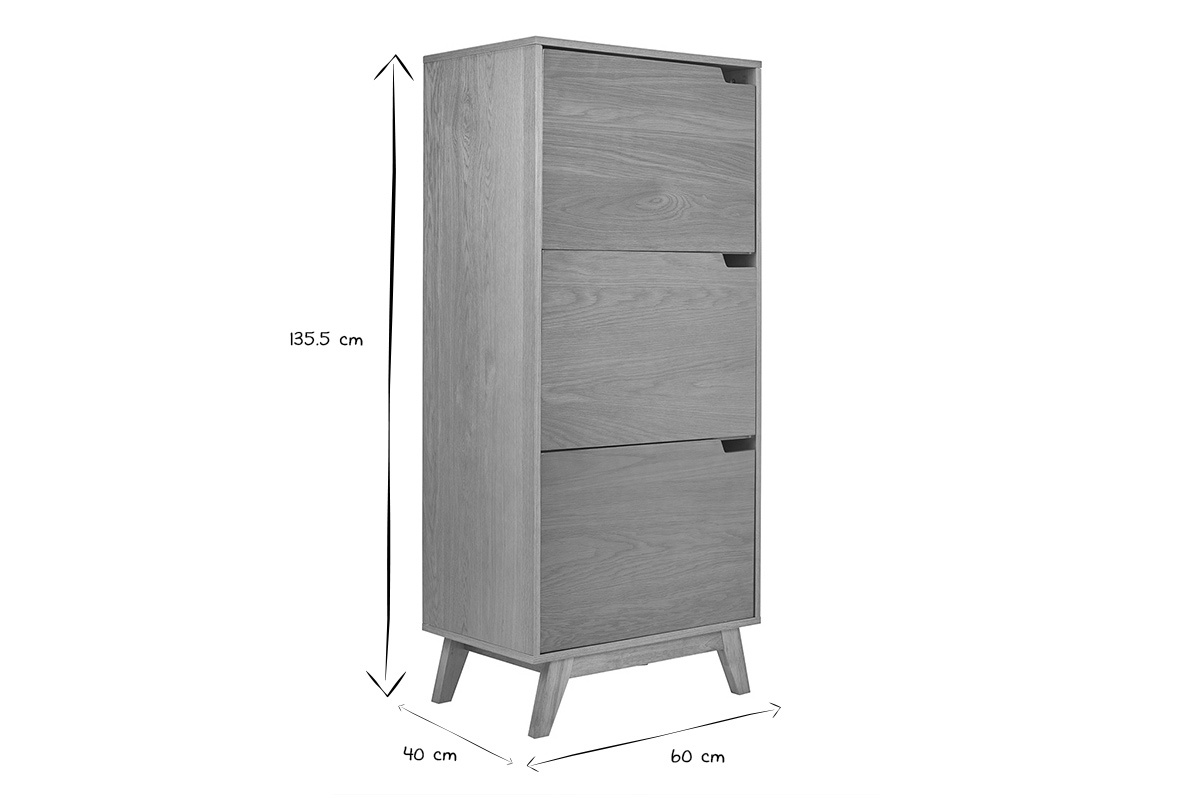 Buffet haut scandinave en bois clair h�v�a, dimensions L60 x P40 x H135,5 cm