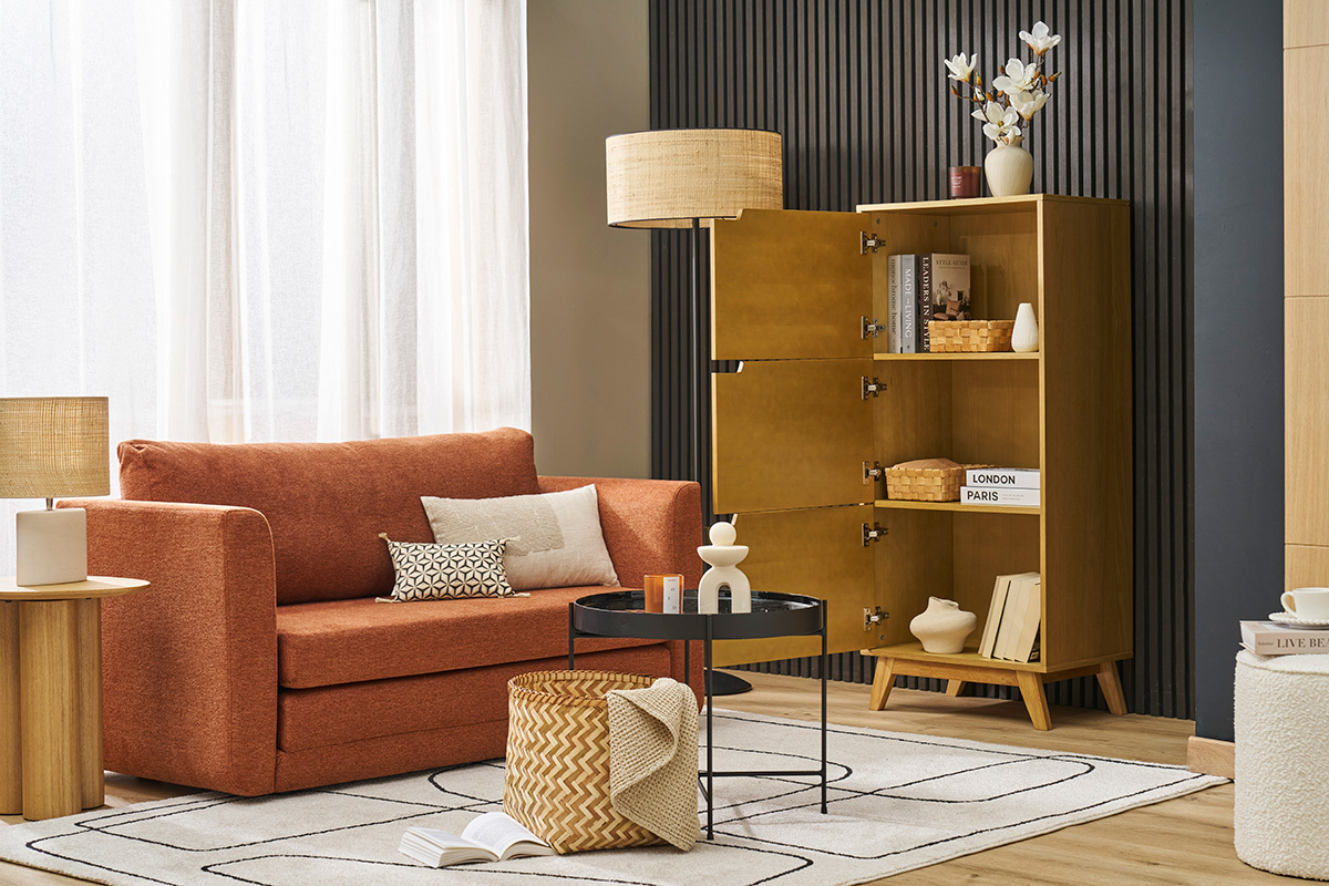 Buffet haut scandinave bois clair h�v�a L60 cm LEENA