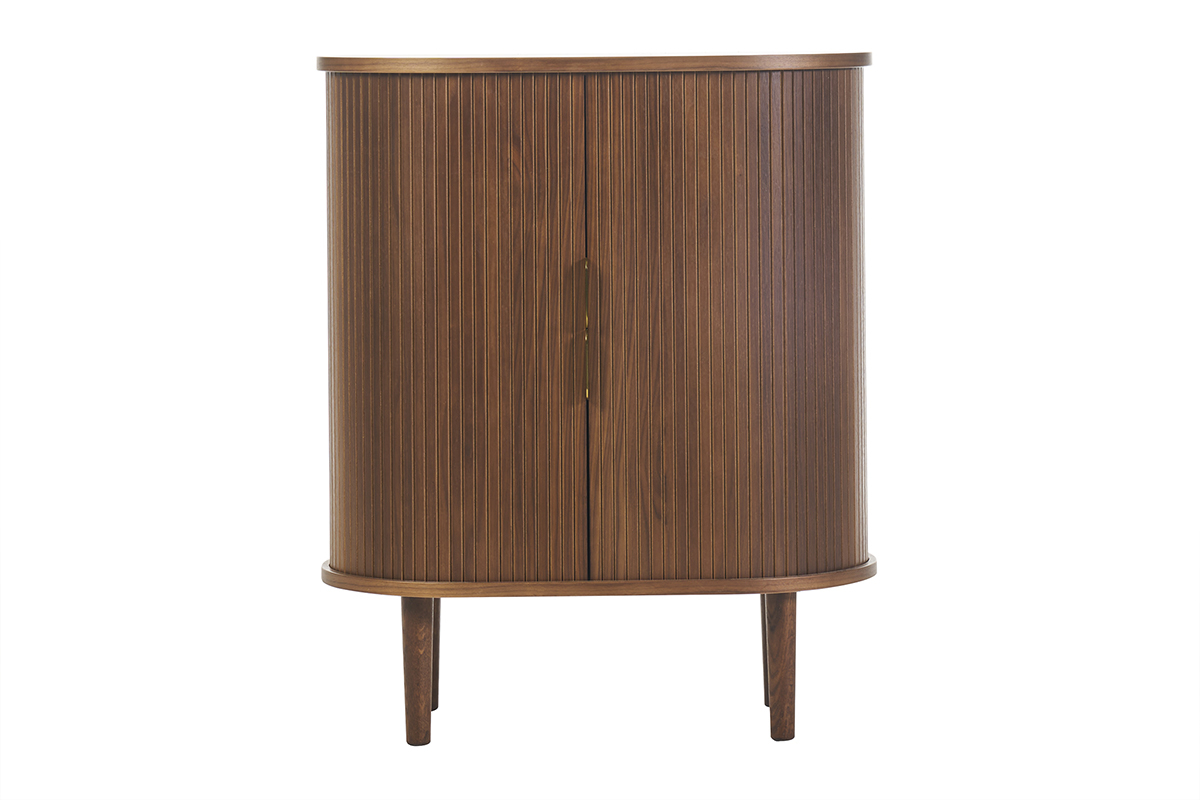 Buffet haut vintage avec portes coulissantes bois fonc� noyer L70 cm EPIC