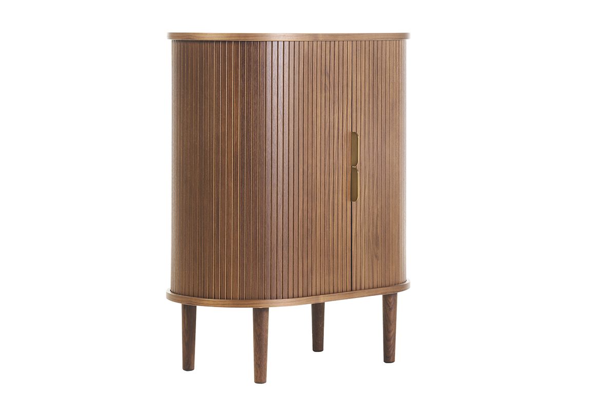Buffet haut vintage avec portes coulissantes bois fonc� noyer L70 cm EPIC