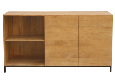 Buffet industriel en bois manguier massif et m&eacute;tal noir 2 portes L145 cm YPSTER