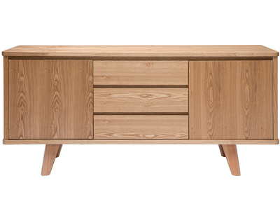 Buffet scandinave en bois clair fr&ecirc;ne 2 portes 3 tiroirs L160 cm FIFTIES