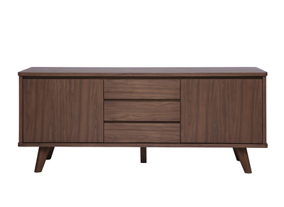 Buffet scandinave en bois fonc&eacute; noyer 2 portes 3 tiroirs L180 cm FIFTIES