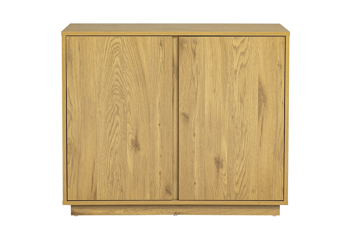Buffet scandinave en bois clair ch�ne avec deux portes, vue de face.