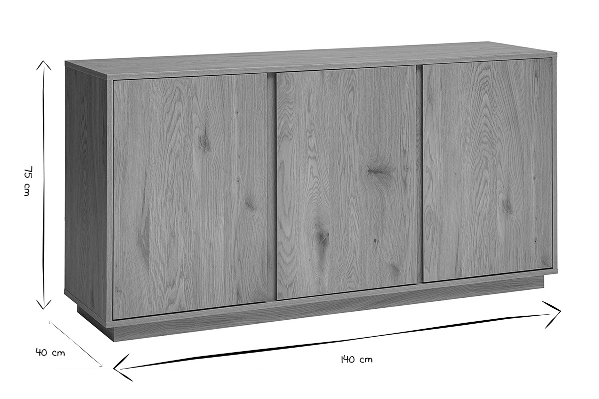 Dimensions du buffet scandinave en noir et blanc : L140 x P40 x H75 cm