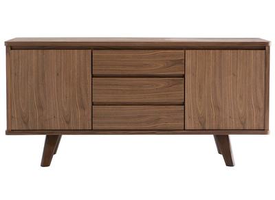 Buffet vintage en bois fonc&eacute; noyer 2 portes 3 tiroirs L160 cm FIFTIES