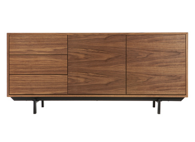 Buffet vintage en bois fonc&eacute; noyer 2 portes 3 tiroirs L160 cm MANNY