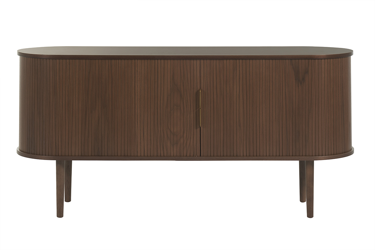 Buffet vintage en bois fonc� noyer 2 portes coulissantes L160 cm EPIC