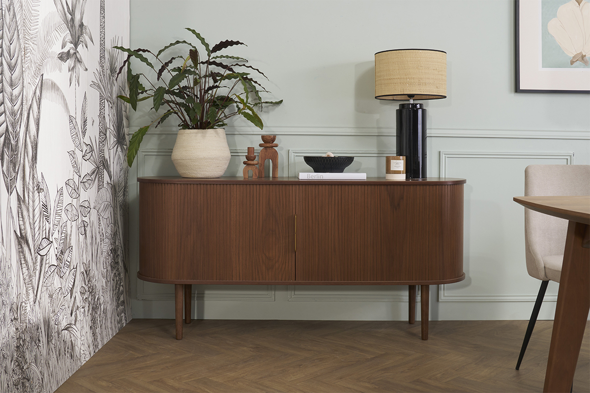 Buffet vintage en bois fonc� noyer 2 portes coulissantes L160 cm EPIC
