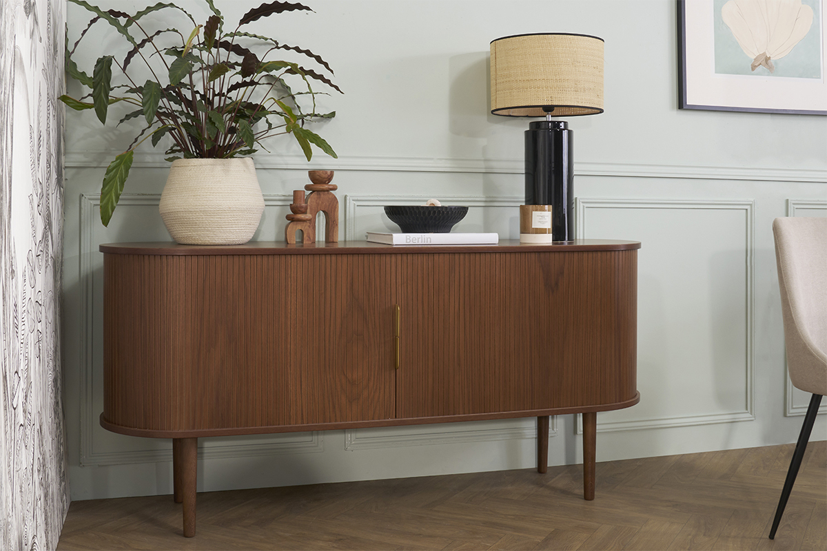 Buffet vintage en bois fonc� noyer 2 portes coulissantes L160 cm EPIC