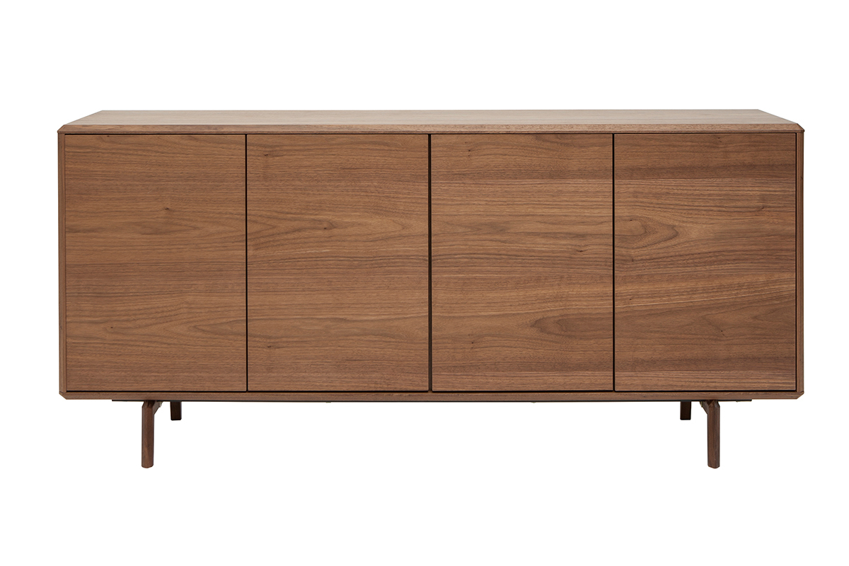 Buffet vintage en bois fonc� noyer avec 4 portes, vue de face.
