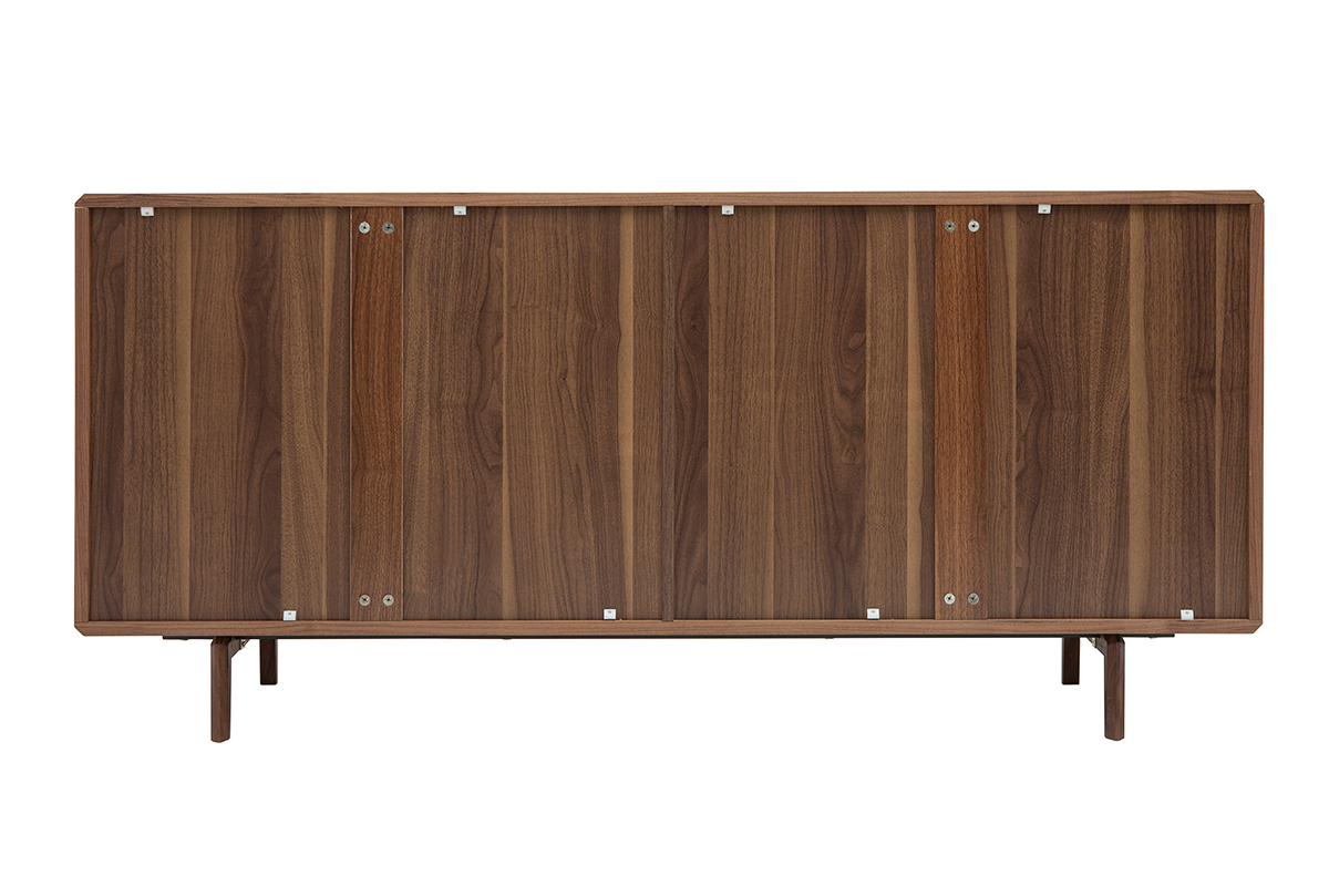 Buffet vintage en bois fonc� noyer 4 portes vue de dos.