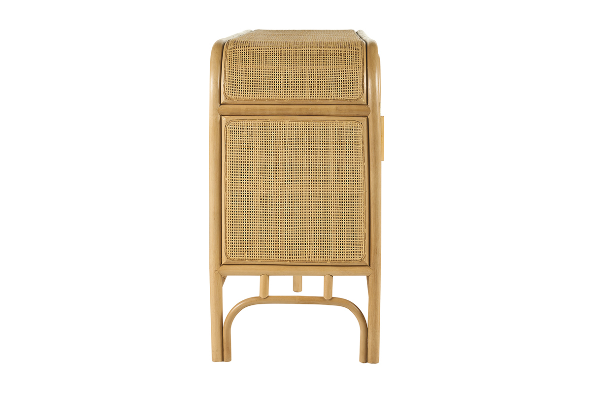 Vue lat�rale du buffet vintage en rotin GALON avec deux portes.