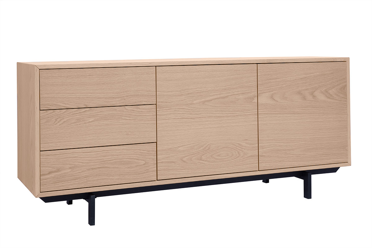 Buffet vintage finition bois ch�ne 2 portes 3 tiroirs L160 cm MANNY