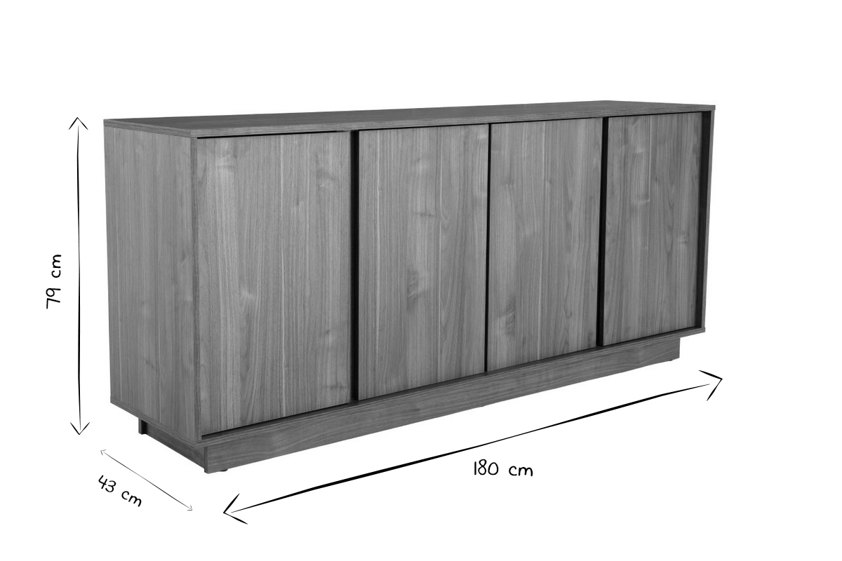 Buffet vintage finition bois fonc� noyer 4 portes L180 cm COMO