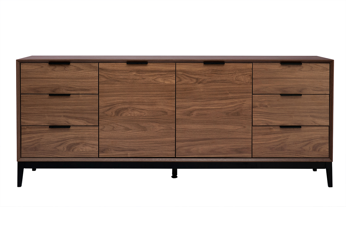 Buffet vintage finition bois fonc� noyer et m�tal noir avec rangements L180 cm SARTO