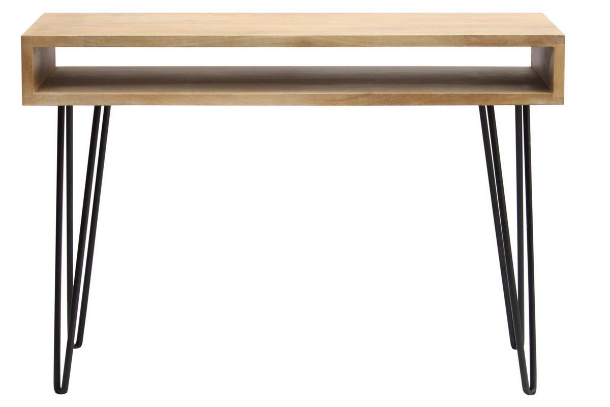 Bureau avec rangement en bois manguier massif et m�tal noir L116 cm VIBES