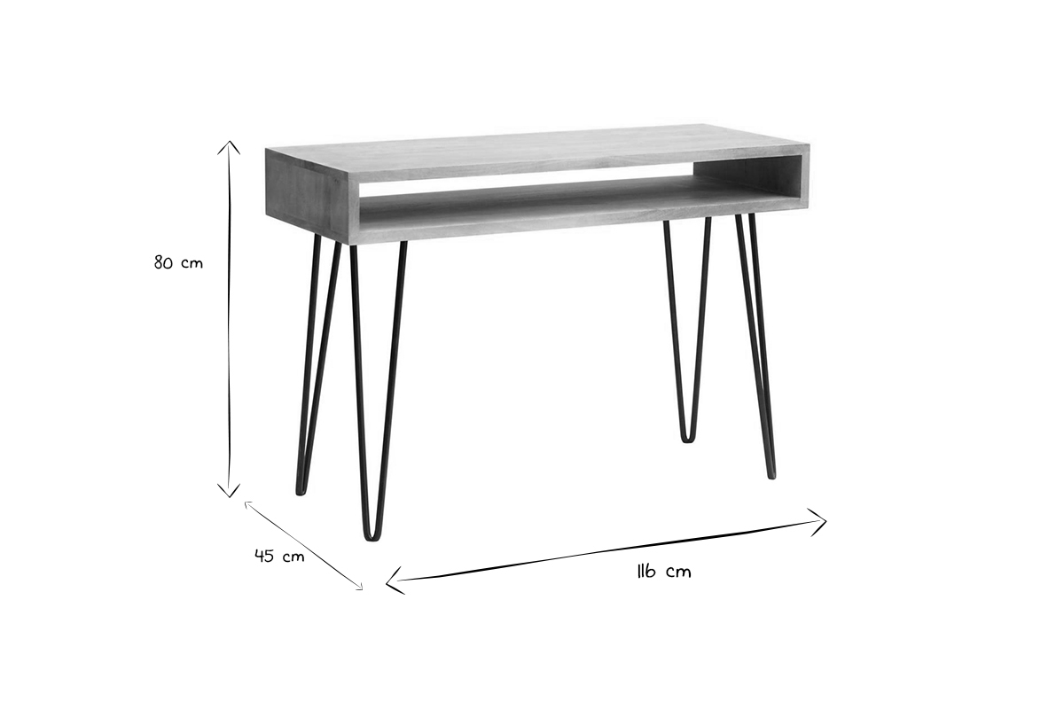 Bureau avec rangement en bois manguier massif et m�tal noir L116 cm VIBES