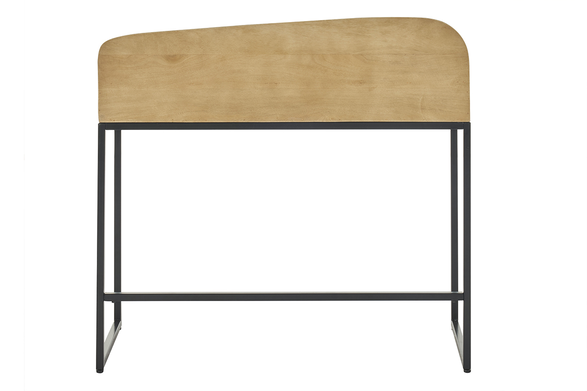 Bureau en bois manguier et m�tal noir, vue de dos.
