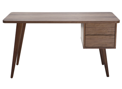 Bureau avec rangements 2 tiroirs bois fonc&eacute; noyer L140 cm FIFTIES