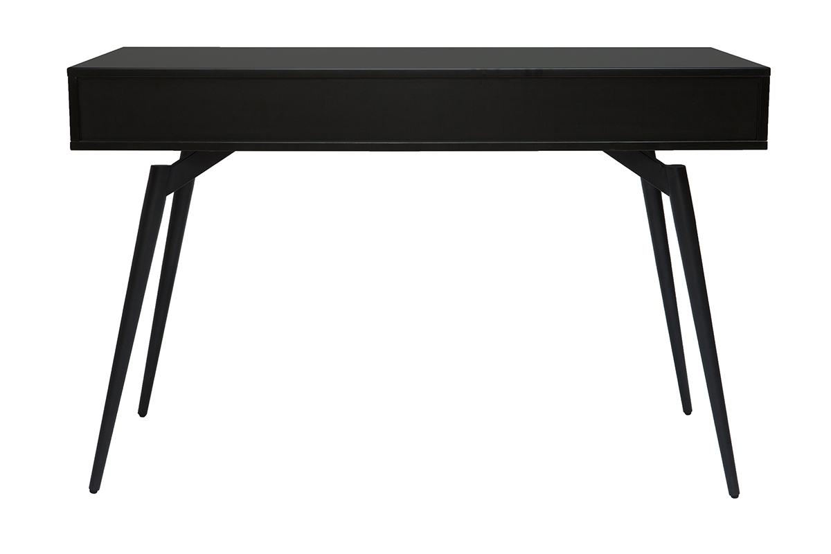 Bureau avec rangements 2 tiroirs design noir mat et bois fonc� noyer L120 cm TRIPOLI