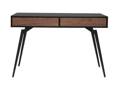 Bureau avec rangements 2 tiroirs design noir mat et bois fonc&eacute; noyer L120 cm TRIPOLI
