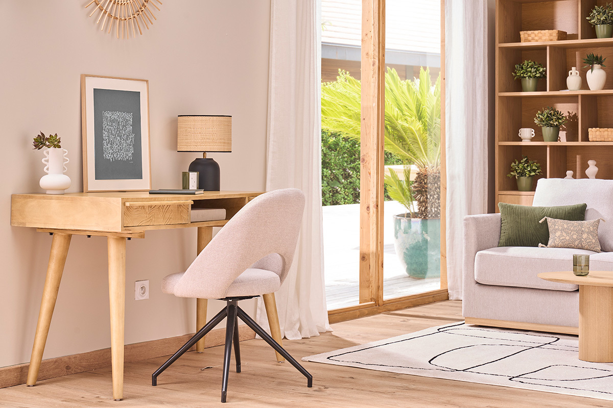 Bureau avec rangements 2 tiroirs ethnique bois manguier massif grav� L120 cm KAFFIR