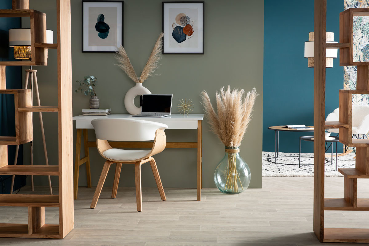 Bureau avec rangements 2 tiroirs scandinave blanc et bois clair ch�ne L120 cm BROOK
