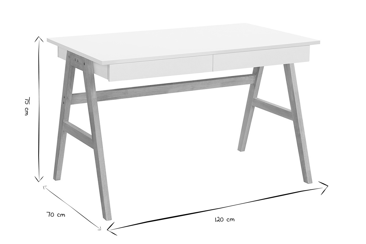 Bureau avec rangements 2 tiroirs scandinave blanc et bois clair ch�ne L120 cm BROOK