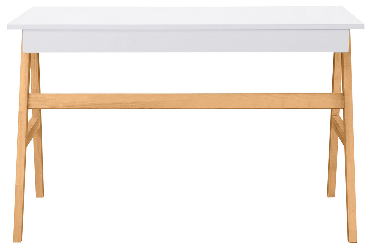 Bureau avec rangements 2 tiroirs scandinave blanc et bois clair ch�ne L120 cm BROOK