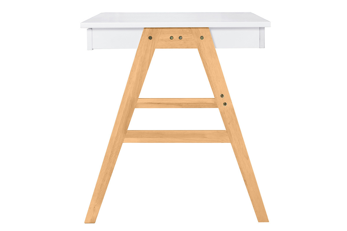 Bureau avec rangements 2 tiroirs scandinave blanc et bois clair ch�ne L120 cm BROOK