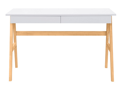 Bureau avec rangements 2 tiroirs scandinave blanc et bois clair ch&ecirc;ne L120 cm BROOK