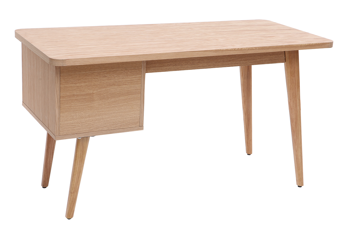 Bureau avec rangements 2 tiroirs scandinave bois clair ch�ne L140 cm FIFTIES