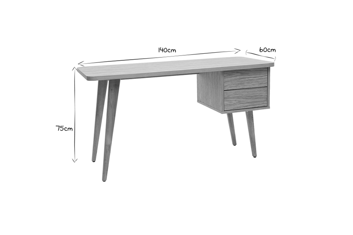 Bureau avec rangements 2 tiroirs scandinave bois clair ch�ne L140 cm FIFTIES
