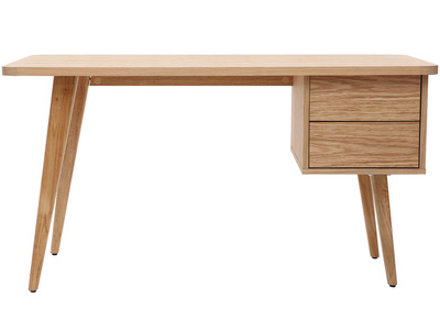 Bureau avec rangements 2 tiroirs scandinave bois clair ch&ecirc;ne L140 cm FIFTIES