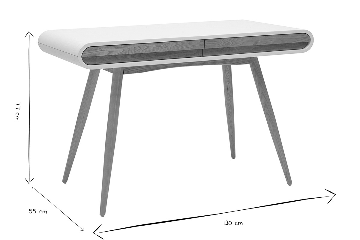 Dimensions du bureau scandinave BJORG en noir et blanc, 120x55x77 cm.