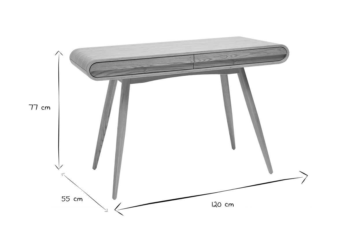 Bureau scandinave BJORG en noir et blanc avec dimensions : L120 cm, l55 cm, H77 cm.