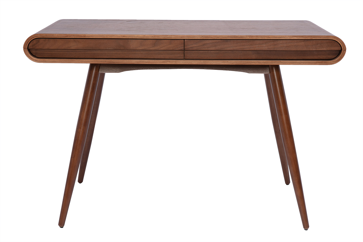 Bureau avec rangements 2 tiroirs vintage bois fonc� noyer L120 cm BJORG