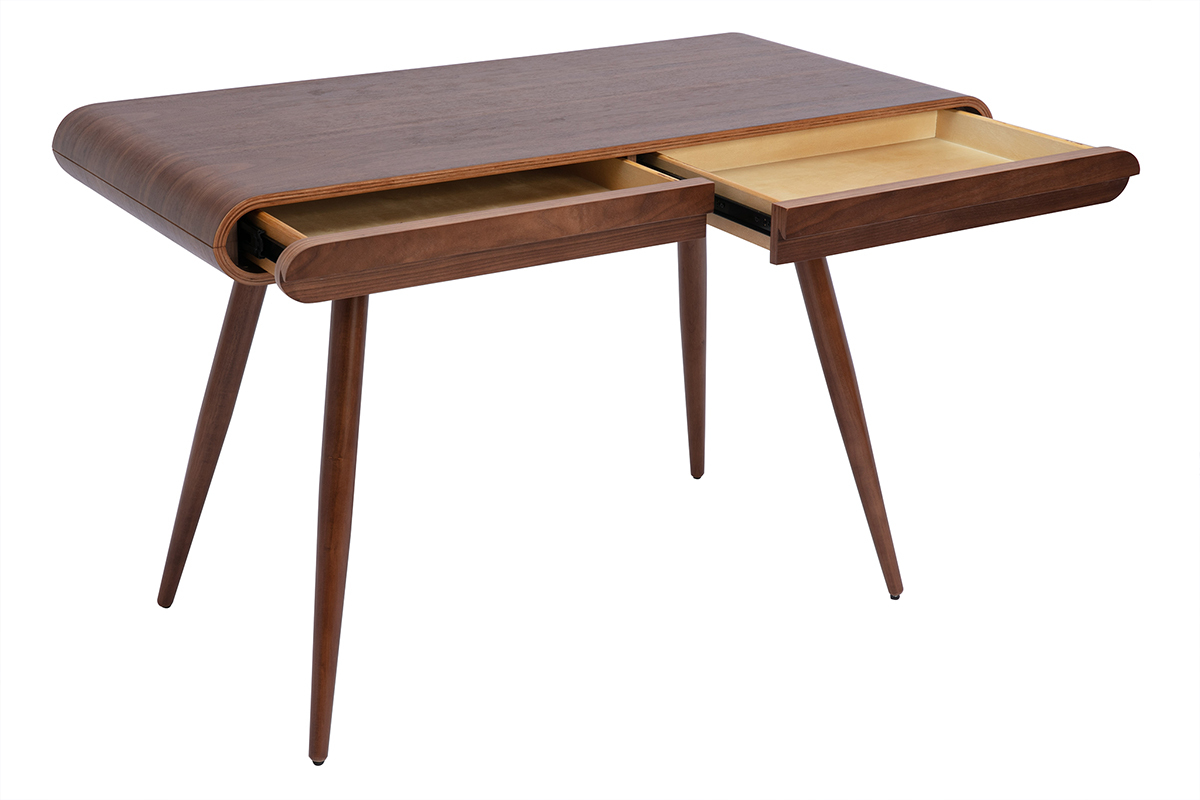 Bureau avec rangements 2 tiroirs vintage bois fonc� noyer L120 cm BJORG
