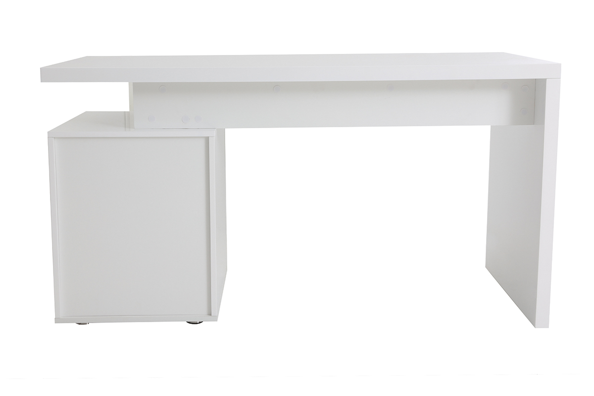 Bureau blanc laqu� avec rangements 3 tiroirs, vue de dos.