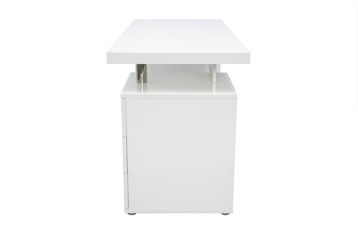 Bureau avec rangements 3 tiroirs design blanc laqu� brillant L140 cm CALIX