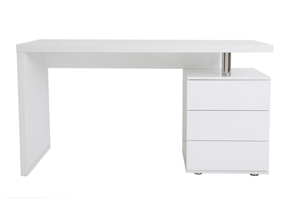 Bureau avec rangements 3 tiroirs design blanc laqu&eacute; brillant L140 cm CALIX