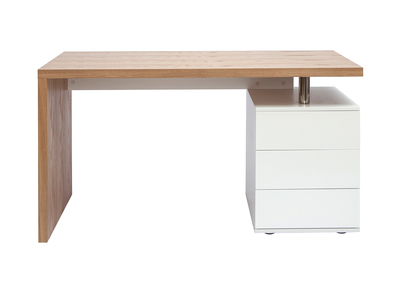 Bureau avec rangements 3 tiroirs design bois clair ch&ecirc;ne et blanc L140 cm CALIX