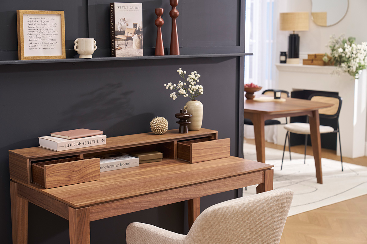 Bureau avec rangements bois fonc� noyer L110 cm SEKRET