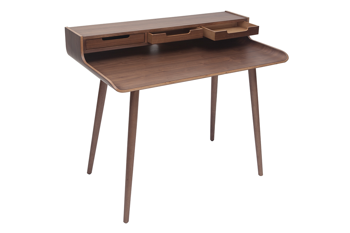 Bureau avec rangements vintage bois fonc� noyer L110 cm OPUS