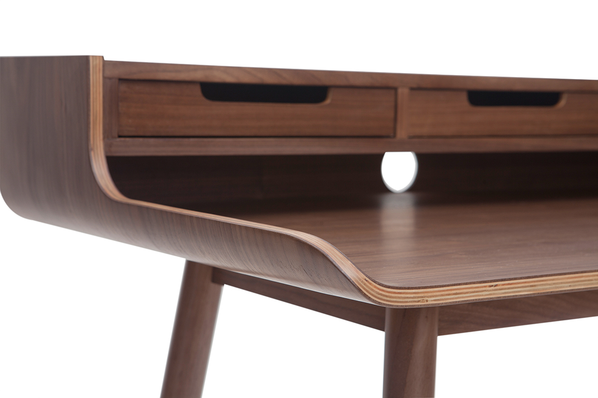 Bureau avec rangements vintage bois fonc� noyer L110 cm OPUS